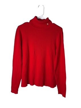 LAUREN RALPH LAUREN Women’s Red Ribbed Turtleneck Sweater Cotton Classic XL